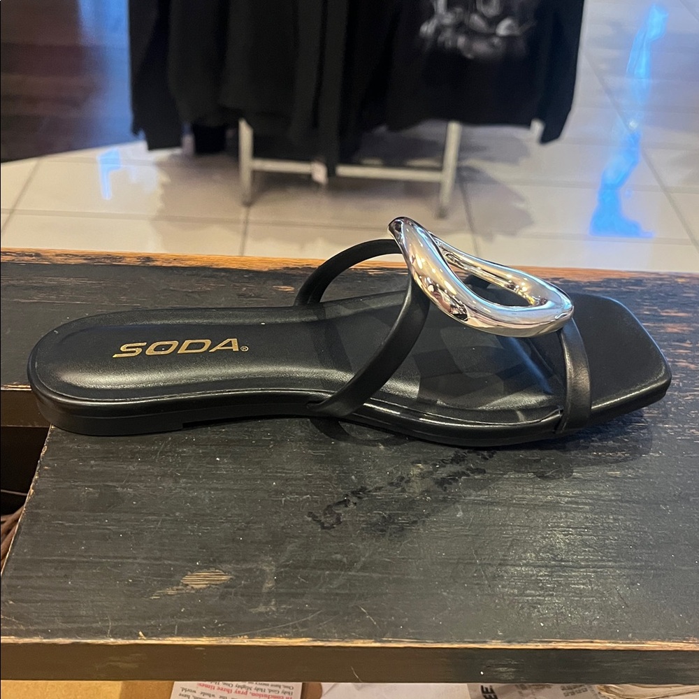 Soda Black Sandals with Silver Accents - Picture 2 of 2